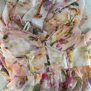 Birdy Grey Lola Chiffon Dress in Coral Sunset Peonies - Size M